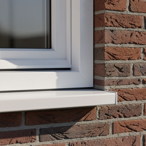 Detail van wit kunststof kozijnprofiel in bakstenen muur in Vlaardingen