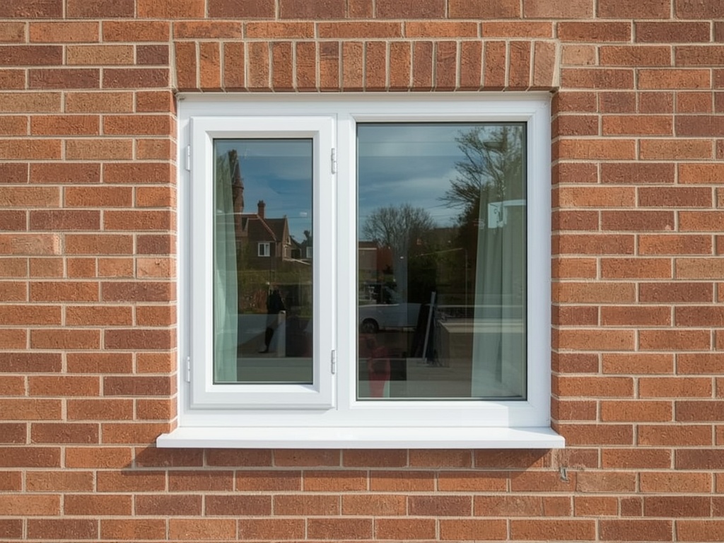 Close-up van wit kunststof kozijnprofiel in bakstenen buitenmuur van woning in Pijnacker