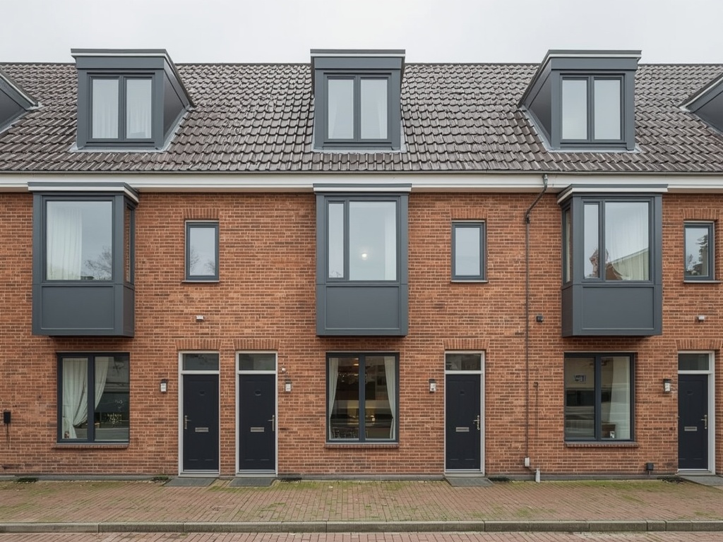 Moderne rijtjeswoning in Rijswijk met antracietgrijze kunststof kozijnen aan de voorgevel