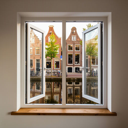 Interieur in Wateringen met uitzicht door witte kunststof kozijnen op een rustige woonstraat