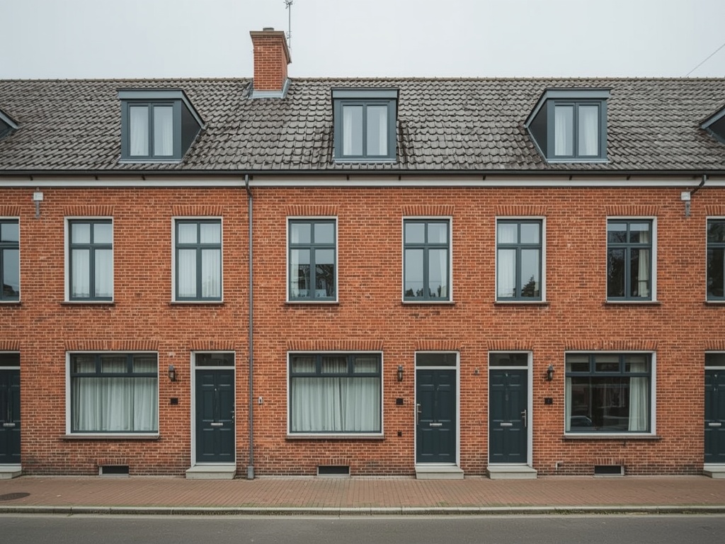 Moderne rijtjeswoning in Den Hoorn met antracietgrijze kunststof kozijnen