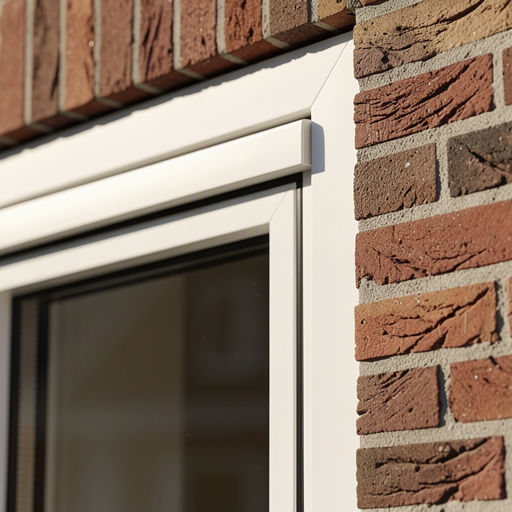 Close-up van wit kunststof kozijnprofiel in bakstenen gevel van Haagse woning